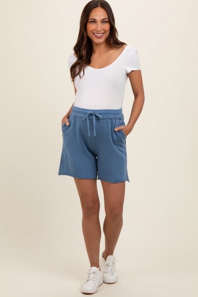 PinkBlush Blue Raw Hem Maternity Drawstring Shorts