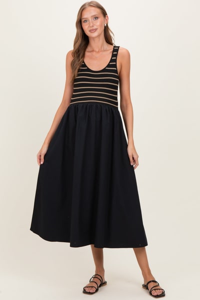 PinkBlush Black Striped Contrast Knit Sleeveless Maternity Maxi