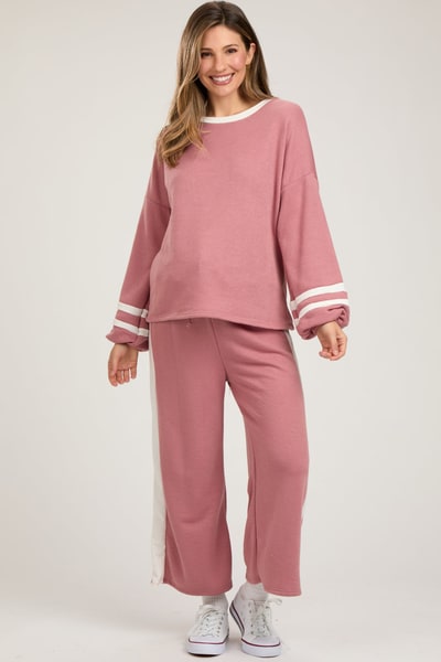 PinkBlush Mauve Striped Long Sleeve Maternity Set