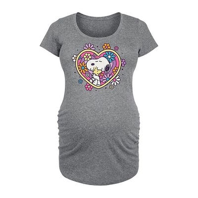Kohl's Maternity Peanuts Snoopy & Woodstock Hug Heart Flower Graphic Tee