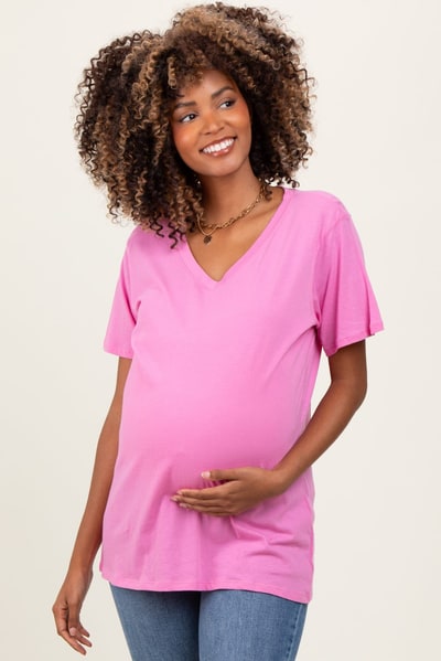 PinkBlush Pink Oversized V-Neck Short Sleeve Maternity Tee