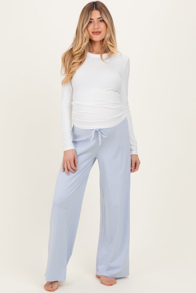 PinkBlush Light Blue Striped Front Tie Maternity Lounge Pants
