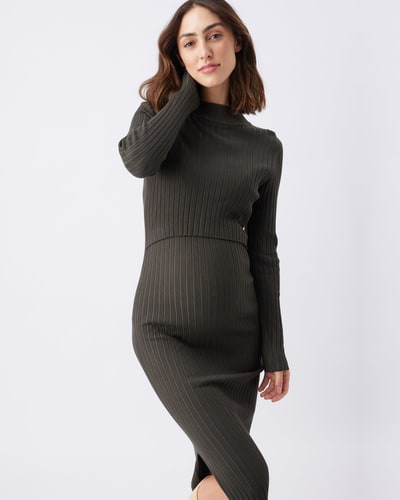 Ripe Maternity Nella Rib Nursing Knit Dress  Ivy