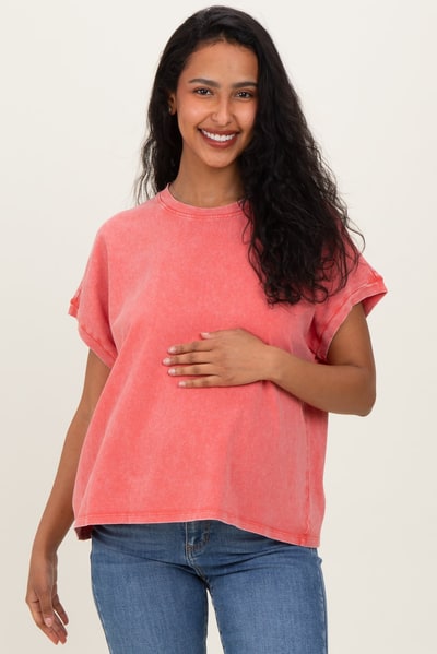 PinkBlush Fuchsia Mineral Wash Boxy Fit Maternity T-Shirt