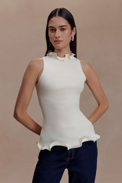 MESHKI Diya Ribbed Sleeveless Top With Wire Hem