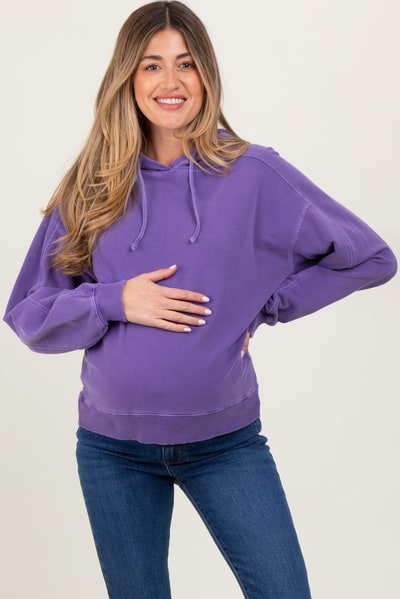 PinkBlush Purple French Terry Hooded Maternity Sweatshirt