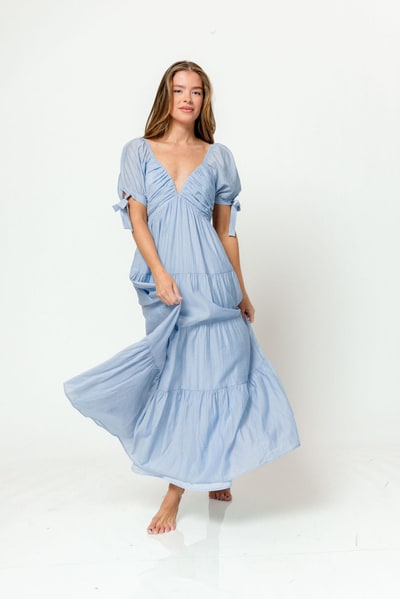 Worth Collective Grayson Maxi Dress in Dusty Blue - Bump Friendly & Inclusive Sizing