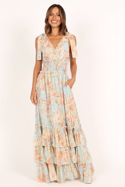 Petal & Pup Christabel Tiered Maxi Dress - Blue Floral