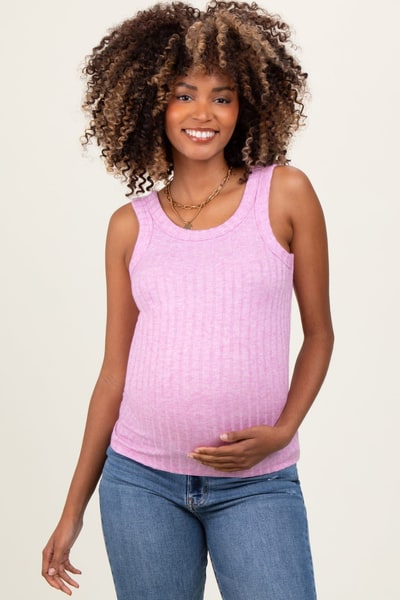 PinkBlush Pink Heather Ribbed Scoop Neck Maternity Tank