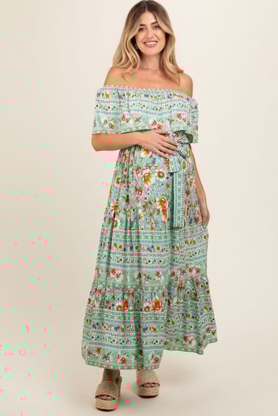 PinkBlush Jade Floral Off Shoulder Maternity Maxi Dress