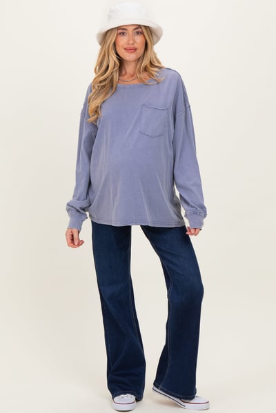 PinkBlush Navy Dark Wash Maternity Flare Jeans