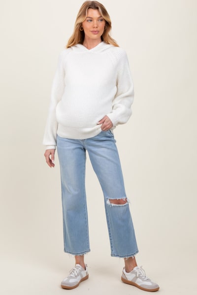 PinkBlush Light Blue Distressed Open Knee Maternity Straight Leg Jeans