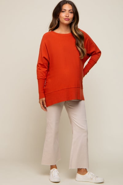 PinkBlush Orange Dolman Sleeve Side Slit Maternity Sweater