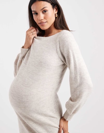ASOS Vero Moda Maternity soft knit balloon sleeve midi dress in cream