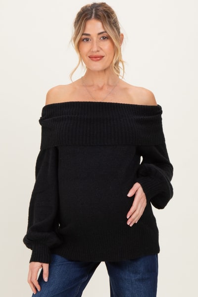 PinkBlush Black Off Shoulder Maternity Sweater