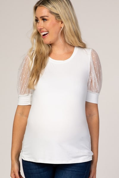 PinkBlush White Mesh Sleeve Maternity Top