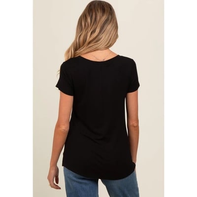 Target PinkBlush Black Basic V-Neck Short Sleeve Maternity Top Black Large