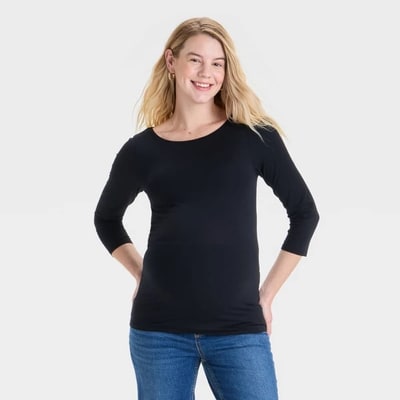 Target 3/4 Sleeve Boatneck Maternity T-Shirt - Isabel Maternity by Ingrid & Isabel™ Black M: Cotton Modal Blend, Pullover Style