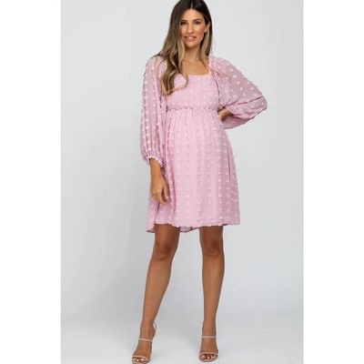 Target Pinkblush Pink Textured Dot Smocked Square Neck Chiffon Maternity Dress Small