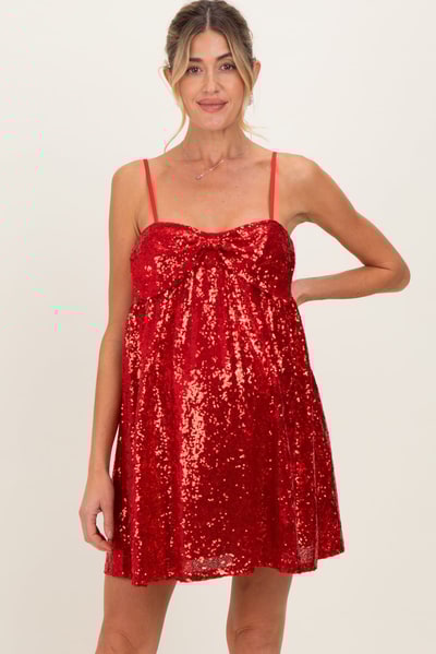 PinkBlush Red Bow Front Sleeveless Sequin Maternity Mini Dress