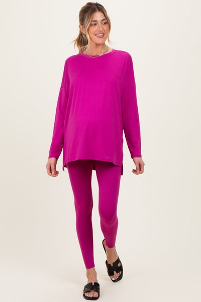 PinkBlush Magenta Brushed Knit Oversized Top and Legging Maternity Set