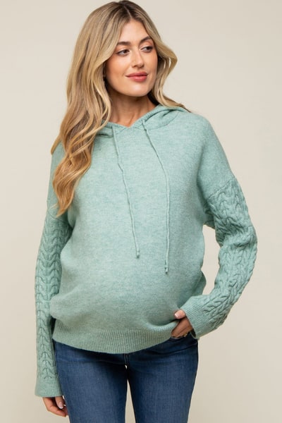 PinkBlush Mint Green Mixed Knit Maternity Hooded Sweater