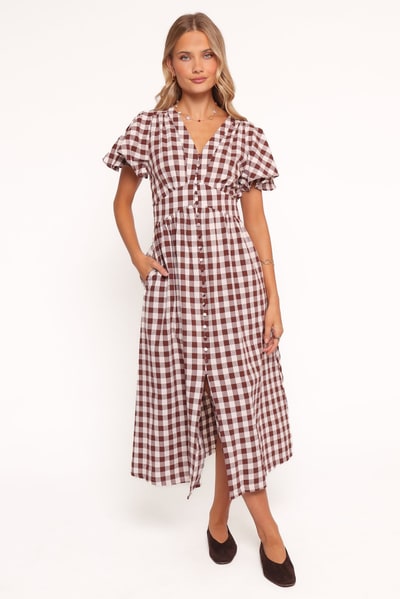 Petal & Pup Robinson Maxi Dress - Brown Gingham