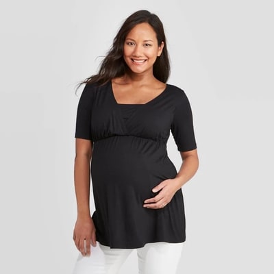 Target Materntiy Elbow Sleeve Deep V-Neck Nursing Maternity Top - Isabel Maternity by Ingrid & Isabel™ Black XS: Knit Pullover