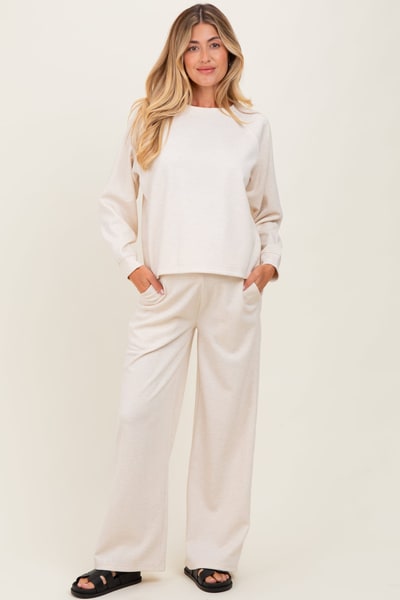 PinkBlush Cream Crewneck Pullover Pant Maternity Set