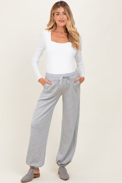 PinkBlush Heather Grey Scuba Drawstring Waist Relaxed Maternity Jogger Sweatpants