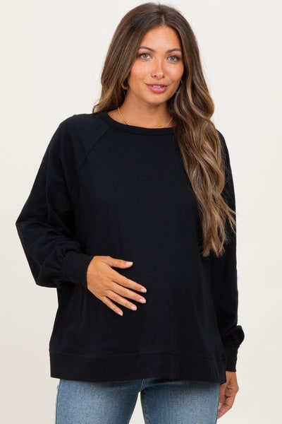 PinkBlush Black Oversized Cotton Slub Long Sleeve Maternity Top