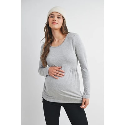 Target Hello Miz Women's Long Sleeve Ruched Maternity Top - Heather Grey - Medium