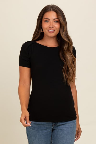 PinkBlush Black Puff Sleeve Maternity Top