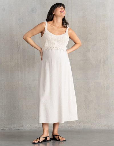 Special Addition Reign Midi-Length Maternity-To-Nursing Dress with Crochet-Look Top