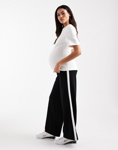 ASOS Mamalicious Maternity under the bump side striped wide leg pants in black