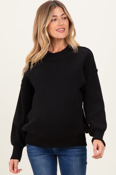 PinkBlush Black Wide Neck Drop Shoulder Maternity Sweater