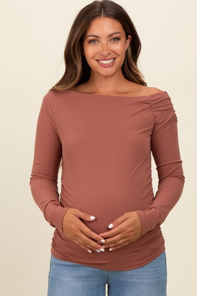 PinkBlush Rust One Shoulder Long Sleeve Maternity Top