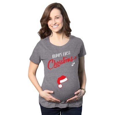 Target Bumps First Christmas Maternity Shirt Funny Merry Tee for New Pregnant Family - Crazy Dog Maternity T Shirt Gift For Christmas Dark Grey S