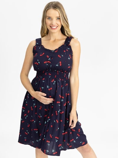 Angel Maternity Maternity Summer Rayon Nursing Dress - Cherry Print