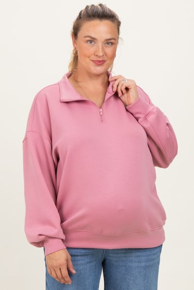 PinkBlush Mauve Half Zip Maternity Plus Pullover
