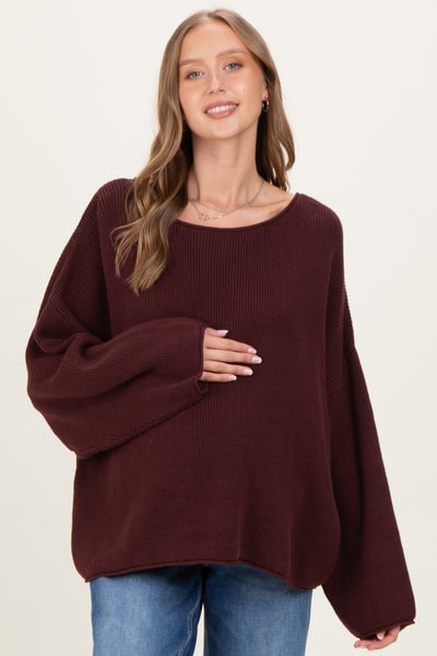 PinkBlush Burgundy Oversized Boatneck Maternity Sweater