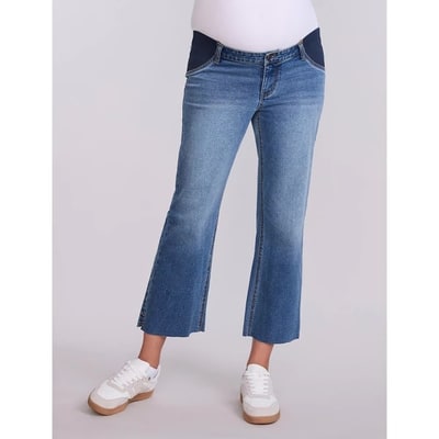 Target Women's Under the Belly Wide Leg Crop Jeans - Echo Wash - Size: X Small - Motherhood Maternity