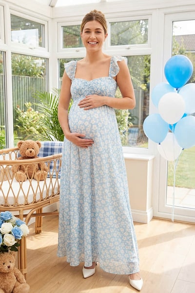 Summer Mae Floral Chiffon Sweetheart Neck Off-Shoulder Maternity Maxi Dress