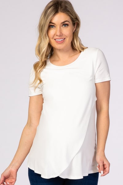 PinkBlush Ivory Layered Wrap Front Maternity Nursing Top
