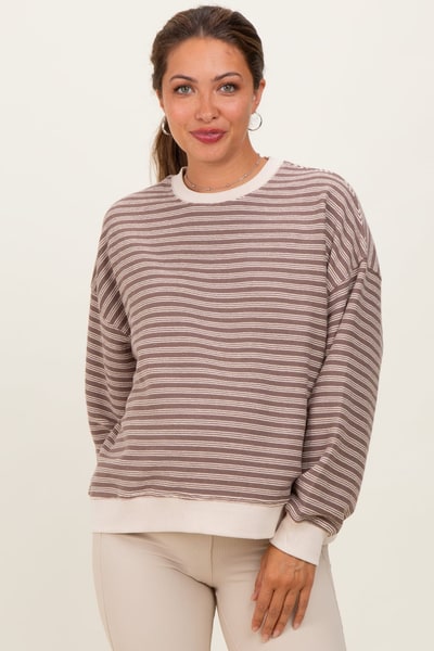 PinkBlush Mocha Striped Knit Relaxed Fit Maternity Pullover