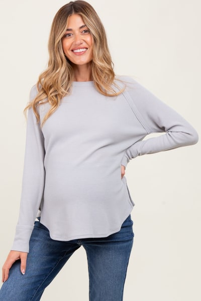 PinkBlush Light Grey Baby Waffle Knit Long Sleeve Maternity Top