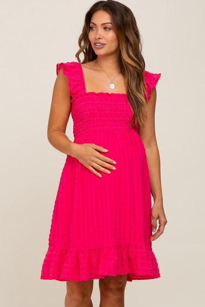 PinkBlush Fuchsia Textured Sleeveless Smocked Maternity Dress