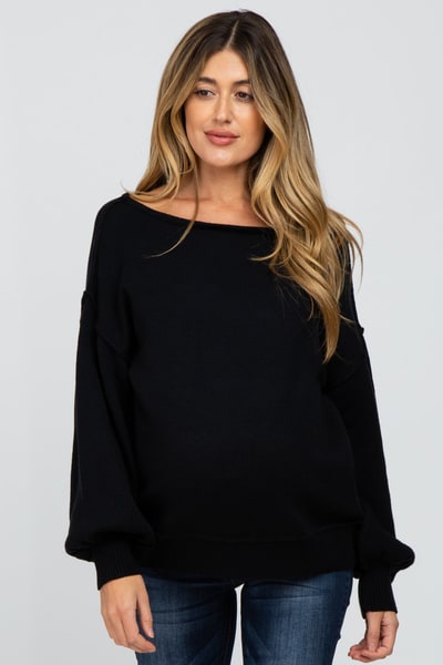 PinkBlush Black Boat Neck Bubble Sleeve Maternity Sweater