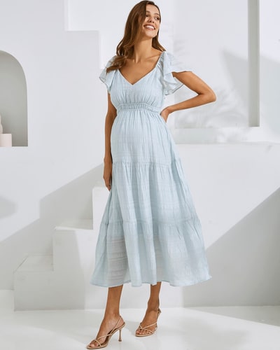 Angel Maternity Lila Baby Shower Maternity Sundress in Ice Blue