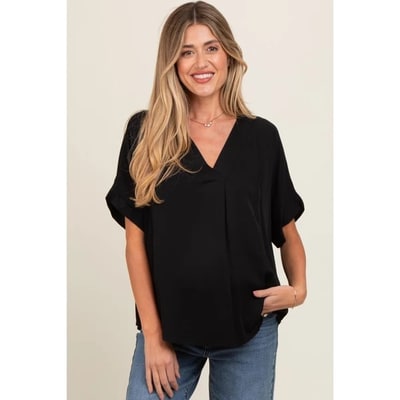 Target Pinkblush Black V-Neck Pin-Tuck Detail Maternity Top Large